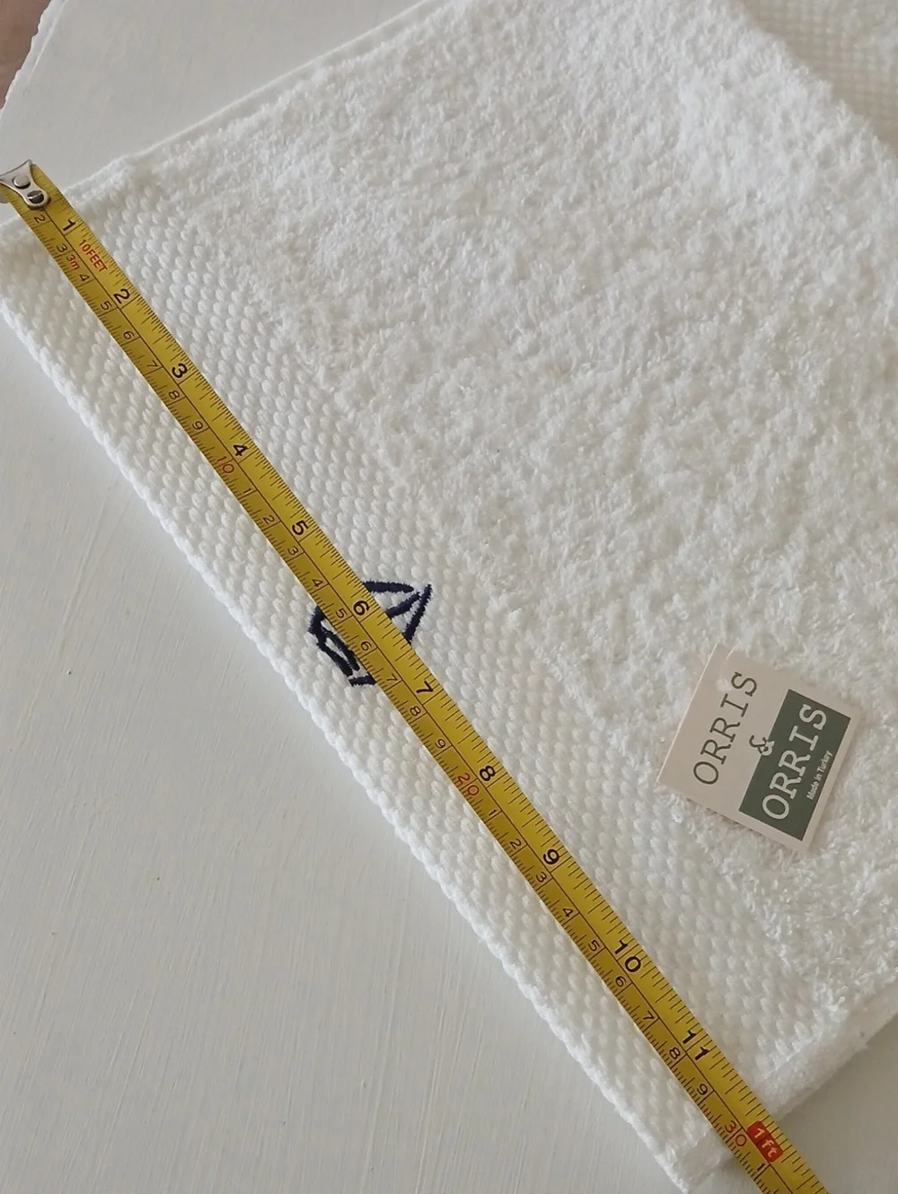 White Terrycloth Fingertip Towels Embroidered Navy Sailboat Set of 2 Nautical